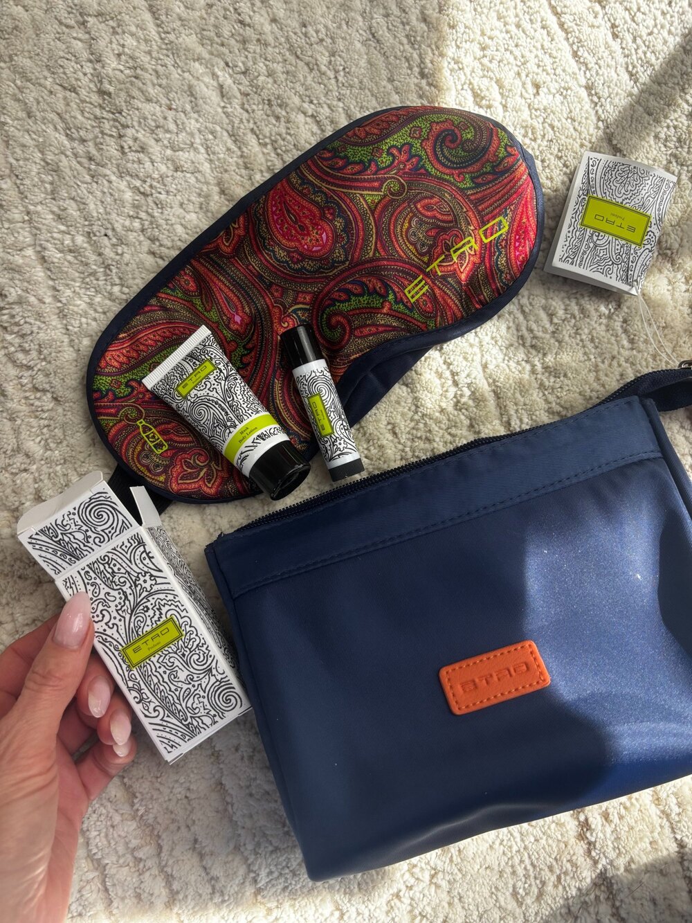 Etro Travel Amenity Kit Set Navy Pouch Paisley Eye Mask Profumi